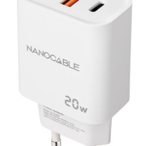 Cargador nanocable usb - c - pd + usb - a - qc 20w - blanco