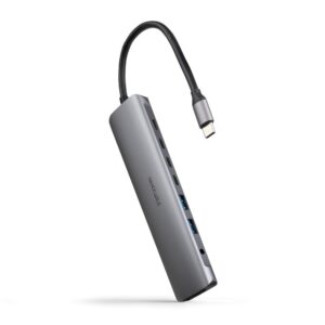 Hub coolbox usb - c 8 en 1 conversor usb - c 3.1 a 2xusb - a 3.0 + 3xusb - c 3.0 + usb - c pd + hdmi 4k@60hz + audio jack 3.5 aluminio gris 18 cm