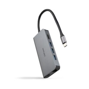 Hub nanocable usb - c 8 en 1 conversor usb - c 3.1 a 3xusb - a 3.0 + hdmi 4k@60hz + usb - c pd + rj45 1gbps + tf + sd aluminio gris 18 cm