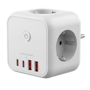 Cargador de pared mars gaming md - cube20w 20w 3x schuko 2x usb tipo c 2x usb tipo a blanco