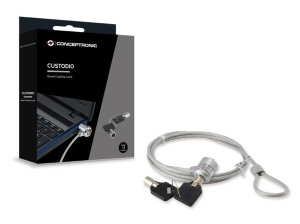 Cable seguridad conceptronic kensington con llave para portatiles 1.5m - Imagen 2