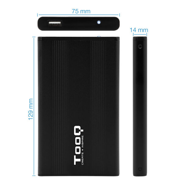 Caja externa tooq tqe - 2510b hdd - ssd 2.5 pulgadas 9.5mm sata usb 2.0 negra - Imagen 3