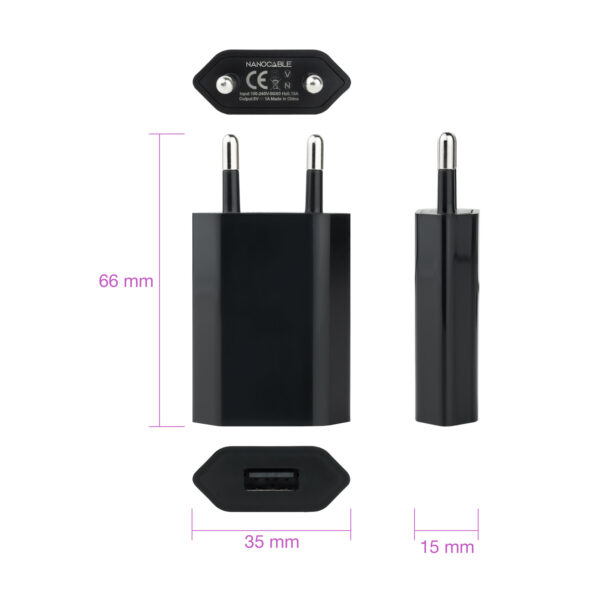 Mini cargador usb nanocable con enchufe integrado negro - Imagen 2