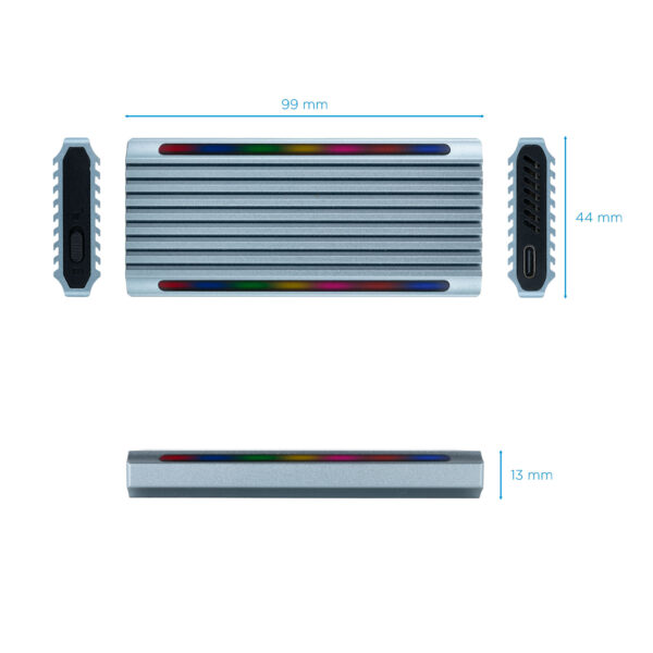 Caja externa tooq tqe - 2221g shinobi para ssd m.2 usb tipo c rgb gris - Imagen 2