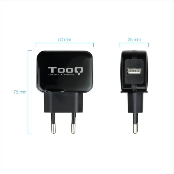 Cargador de pared tooq usb -  12w -  negro - Imagen 2