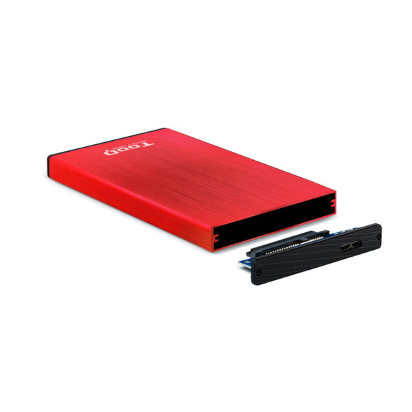 Caja externa tooq tqe - 2527r para hdd 2.5 pulgadas 9.5mm sata 3 usb 3.2 rojo - Imagen 3