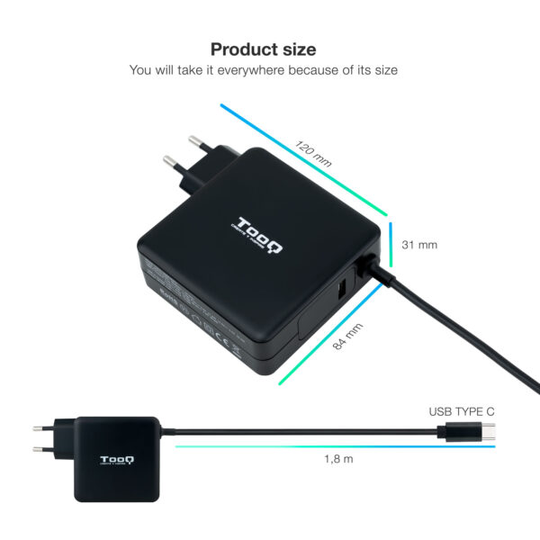 Cargador portatil tooq tqlc - usbc90pd 90w usb tipo c negro - Imagen 2