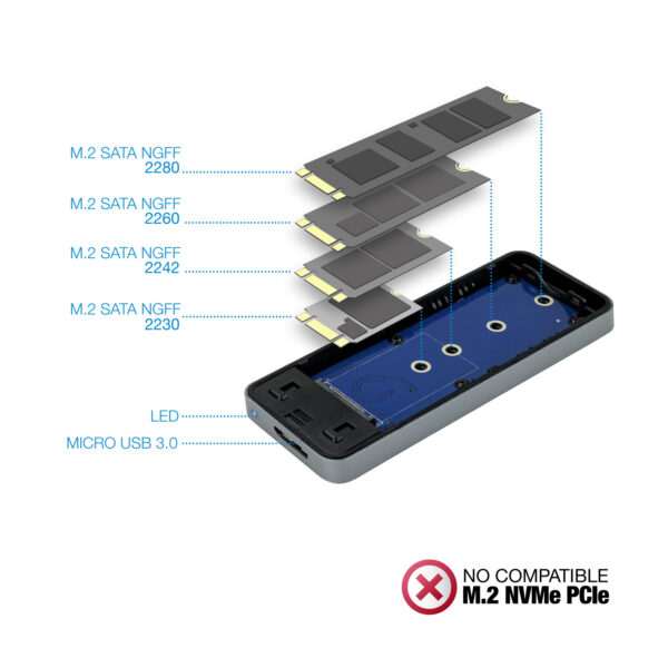 Caja externa tooq tqe - 2281g para ssd m.2 usb tipo c gris - Imagen 3
