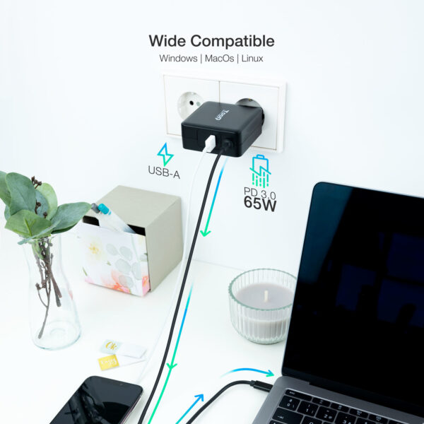 Cargador portatil tooq tqlc - usbc65pd 65w usb tipo c negro - Imagen 3