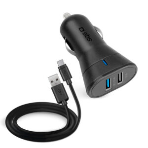 Kit cargador coche mini sbs 2x usb 12 - 24v 2400 mah carga rapida con cable tipo c