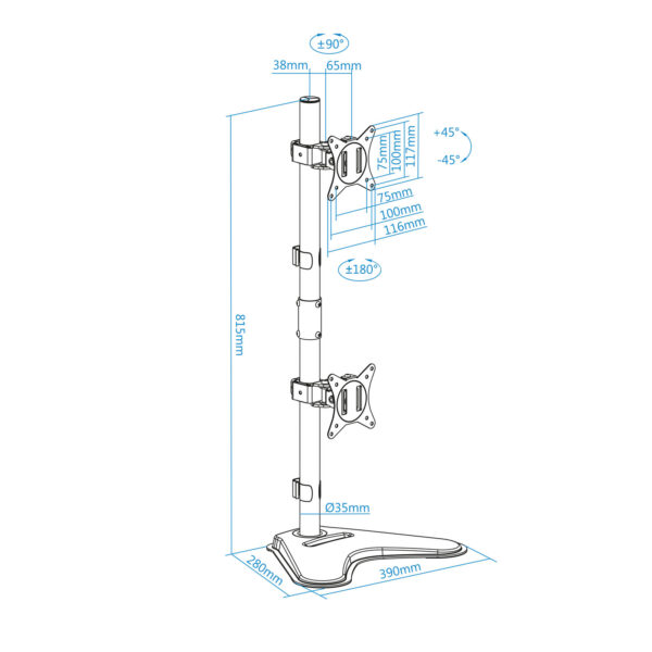 Soporte monitor de mesa vertical tooq db1703tnv - b 2 pantallas 17 pulgadas - 32 pulgadas carga maxima 9kg - Imagen 3