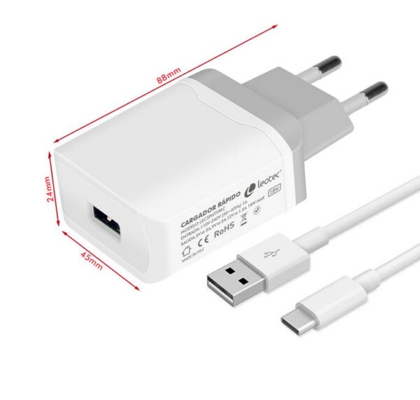 Cargador de pared leotec con cable tipo c 20w carga rapida blanco - Imagen 3