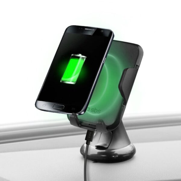 Soporte universal smartphone coche sbs con recarga inalambrica y ventosa negro - Imagen 2