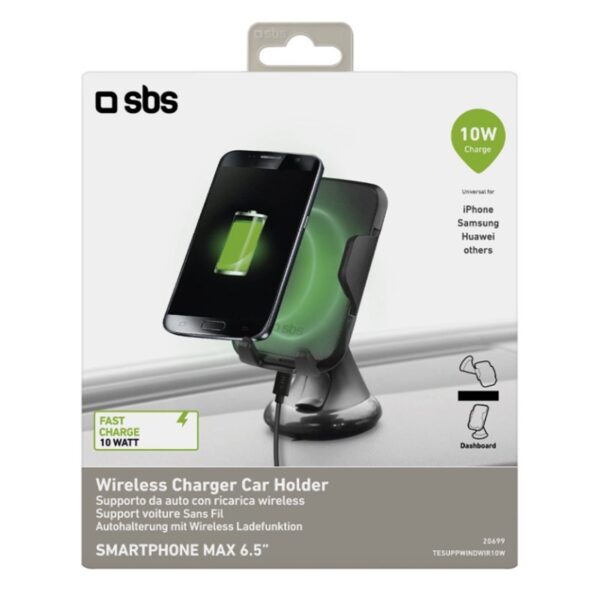 Soporte universal smartphone coche sbs con recarga inalambrica y ventosa negro - Imagen 3
