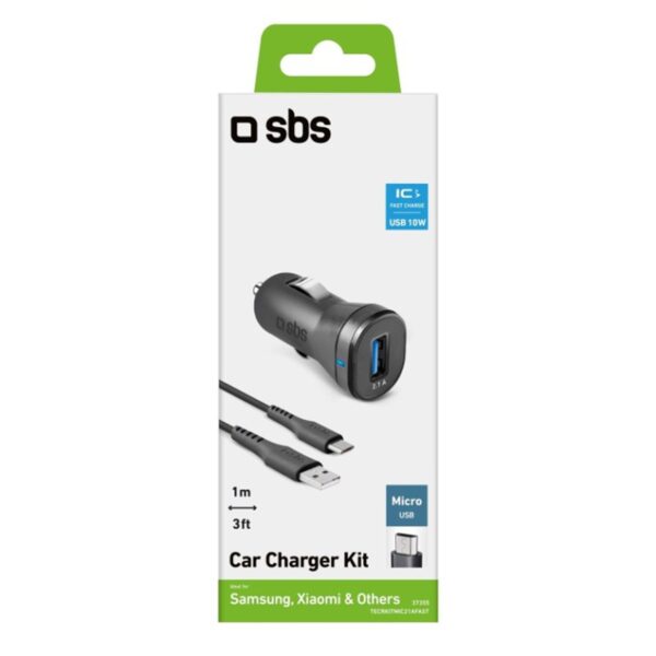 Kit cargador coche mini sbs 1x usb 2.1a 12 - 24v 2100 mah+cable usb a micro usb 1m - Imagen 3
