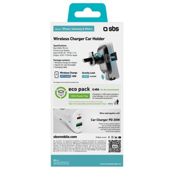 Soporte universal coche sbs airvent clip carga inalambrica y orientable negro - Imagen 2