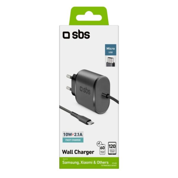 Cargador viaje sbs micro usb 100 - 250v 2100 mah carga rapida negro - Imagen 3