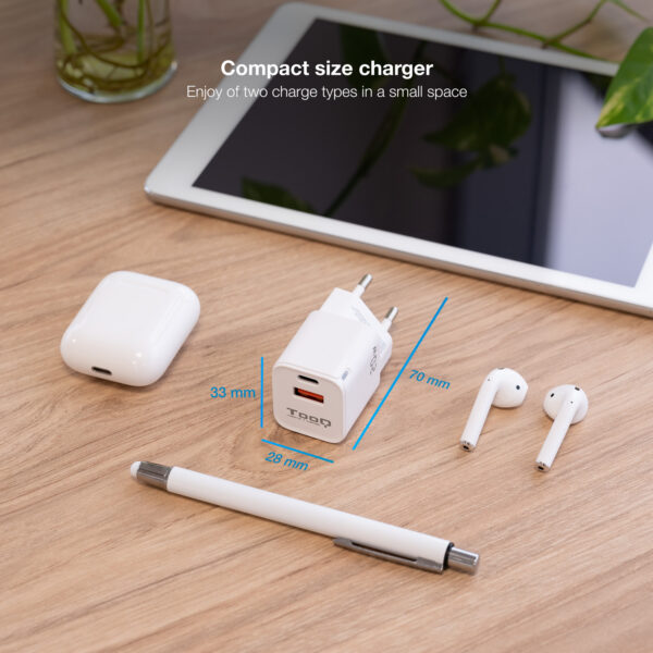 Cargador de pared tooq doble usb - c + usb a blanco 20w - Imagen 3