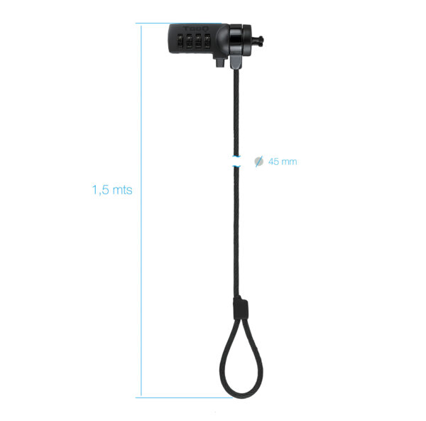 Cable tooq seguridad combinacion para portatiles 1.5m - Imagen 3
