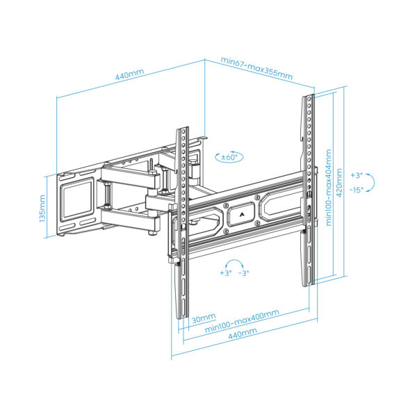 Soporte de pared tooq para pantallas 32 pulgadas -  70 pulgadas inclinable - Imagen 2
