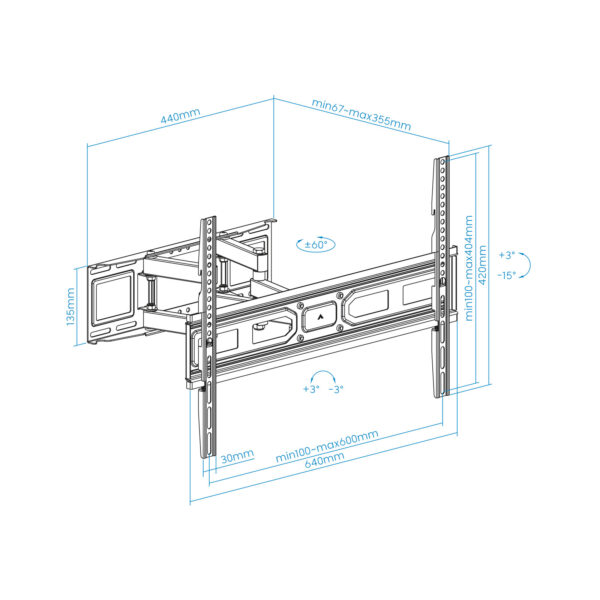 Soporte pared pantallas 37 - 80 pulgadas pulgadas gira incli negro - Imagen 2
