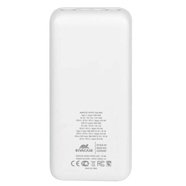 Powerbank rivacase va2602 20000mah blanco - Imagen 3