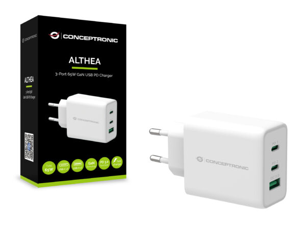 Cargador conceptronic carga rapida pd 1 puerto usb tipo a - 2 puertos usb tipo c - althea - 65w - blanco - Imagen 3