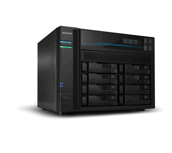 Servidor nas asustor tower 8 bay quad - core 8gb ddr4 10 gbe x 2 2.5 gbe x 2 usb 3.2