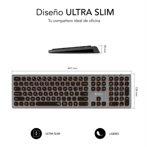 Teclado subblim master iluminado ext inalambrico gris - negro - Imagen 3