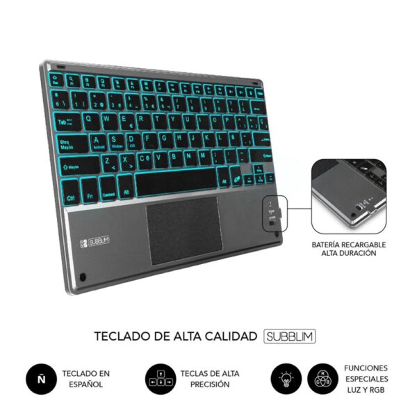 Funda + teclado subblim para ipad pro 11 pulgadas negro - gris - Imagen 3