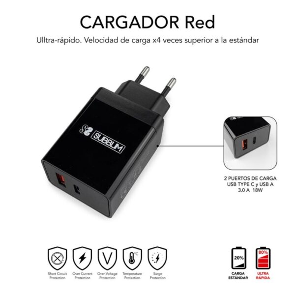 Cargador subblim 25w usb tipo a - usb tipo c + cable usb tipo c + adaptador lightning - Imagen 2
