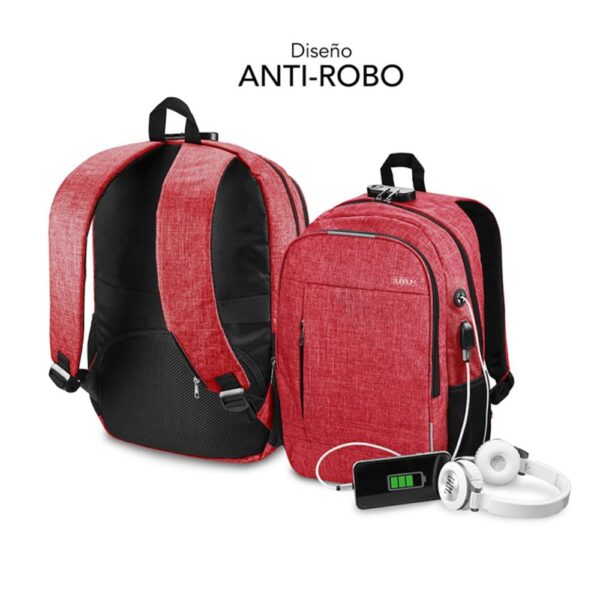 Mochila subblim urban lock backpack para portatil 16 pulgadas rojo - Imagen 3