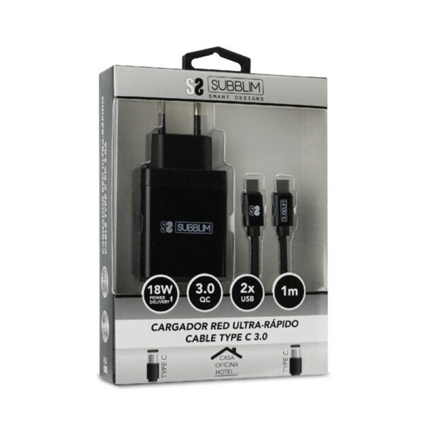 Cargador subblim 18w usb tipo a - usb tipo c + cable usb tipo c - Imagen 3