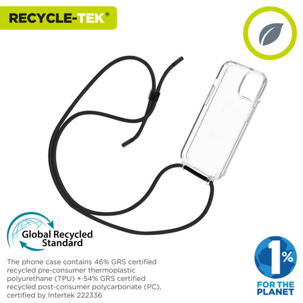 Funda muvit recycletek para apple iphone 15 transparente + colgante negro - Imagen 2