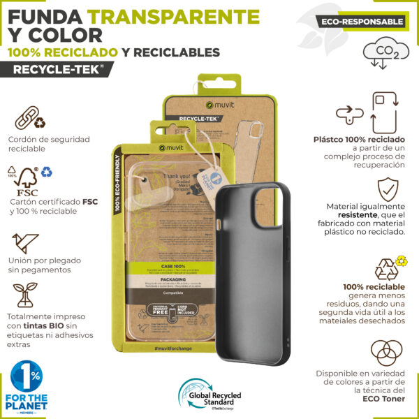Funda muvit recycletek para apple iphone 15 plus transparente - Imagen 2