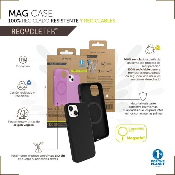 Funda muvit recycletek liquid silicone magsafe para apple iphone 14 plus negra - Imagen 3