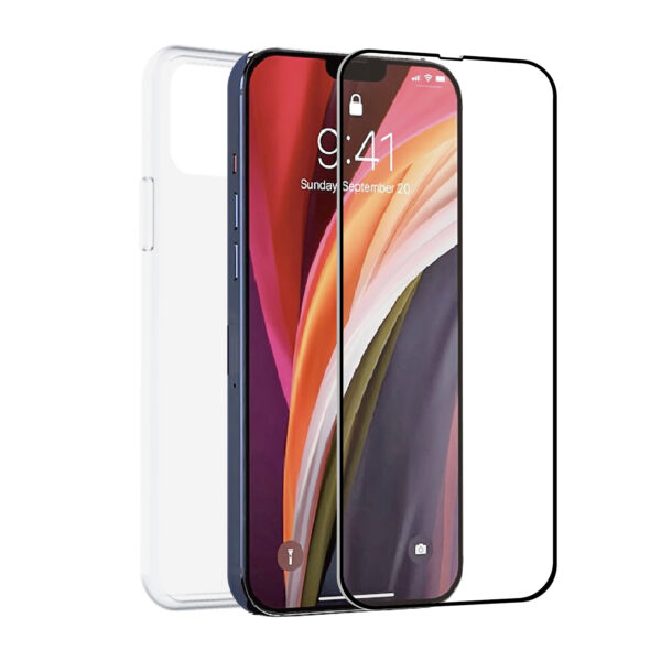 Funda muvit para iphone 14 + protector pantalla vidrio templado plano marco negro - Imagen 2