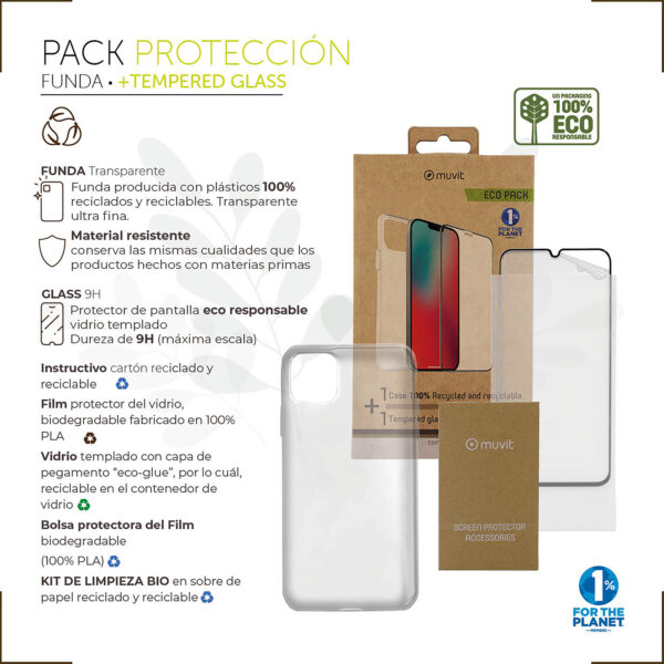 Funda muvit para iphone 13 pro max + protector pantalla vidrio templado plano marco negro - Imagen 3