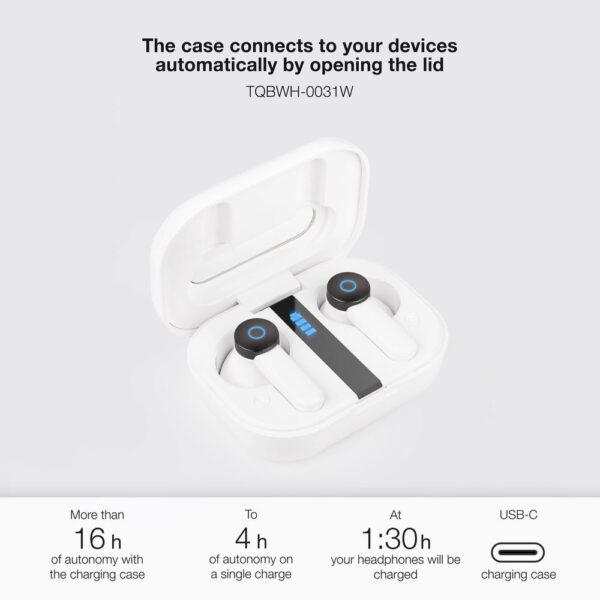 Auriculares bluetooth tooq bender blanco inalambrico microfono - Imagen 2