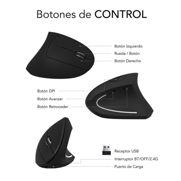 Raton inalambrico subblim glide vertical ergo negro - Imagen 2