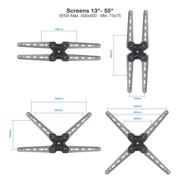 Soporte pared tv tooq vesa hasta 55 pulgadas 400x400mm max 25kg - Imagen 2