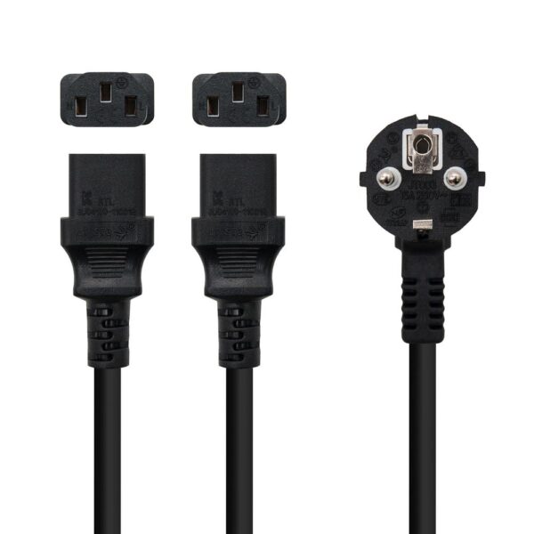 Cable alimentacion schuko a 2x c13 nanocable 1.8m -  macho - hembra -  negro - Imagen 2