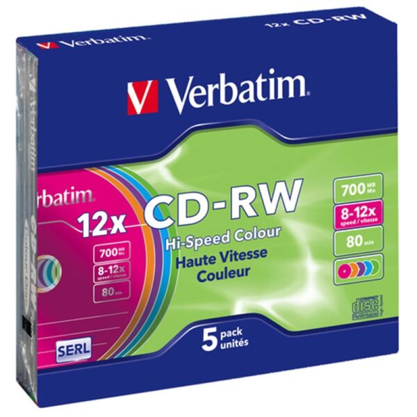Verbatim cd - rw 700mb 8x - 10x tarrina 5 unidades slim colores - Imagen 2