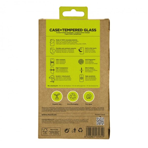 Funda muvit recycletek para apple iphone 16 pro transparente + protector cristal templado marco negro - Imagen 3