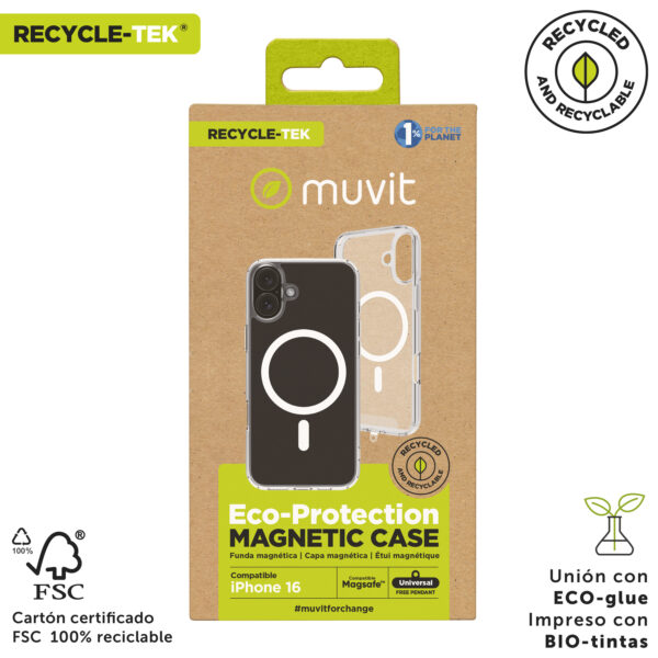 Funda muvit recycletek magsafe para apple iphone 16 transparente - Imagen 3
