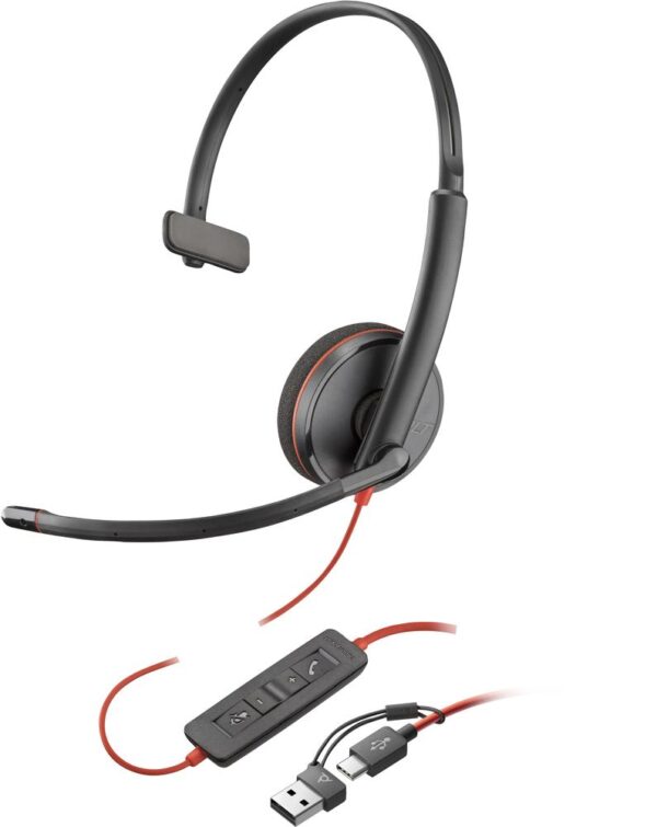 Auriculares poly monoaurales blackwire 3210 usb - c + adaptador usb - c - a