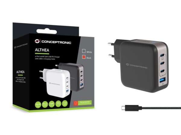 Cargador de pared conceptronic althea18b 100w 3x usb tipo c 1x usb tipo a - Imagen 3