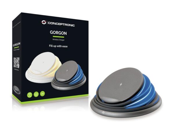 Cargador inalambrico conceptronic gorgon02g qi 10w gris - Imagen 2