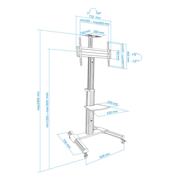 Soporte de suelo tooq para pantalla tv 37 pulgadas - 70 pulgadas fs1870m - b - Imagen 3