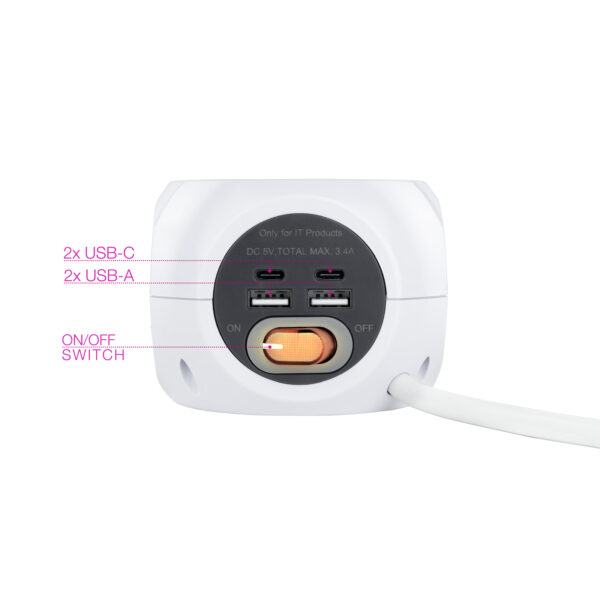 Regleta base de enchufes nanocable 3tomas shucko 2 puertos usb 3 puertos usb - c cable 3m - Imagen 2